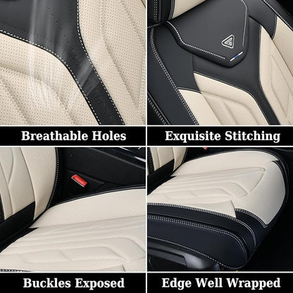 Coverado Front Seat Covers, Car Seat Covers Front Seats, Leather Seat Covers for Cars, Automotive Seat Covers Car Seat Protector Car Accessories Fit for Most Sedans SUV Pick-up Truck(Black&Beige)