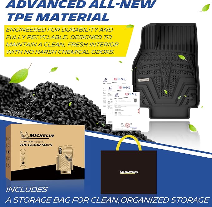 Michelin Vehicle Mat, All-Weather TPE Custom Fit Liner for Tesla Model Y 5 Seat Floor Mats 2025-2027 (10 Piece), Elite