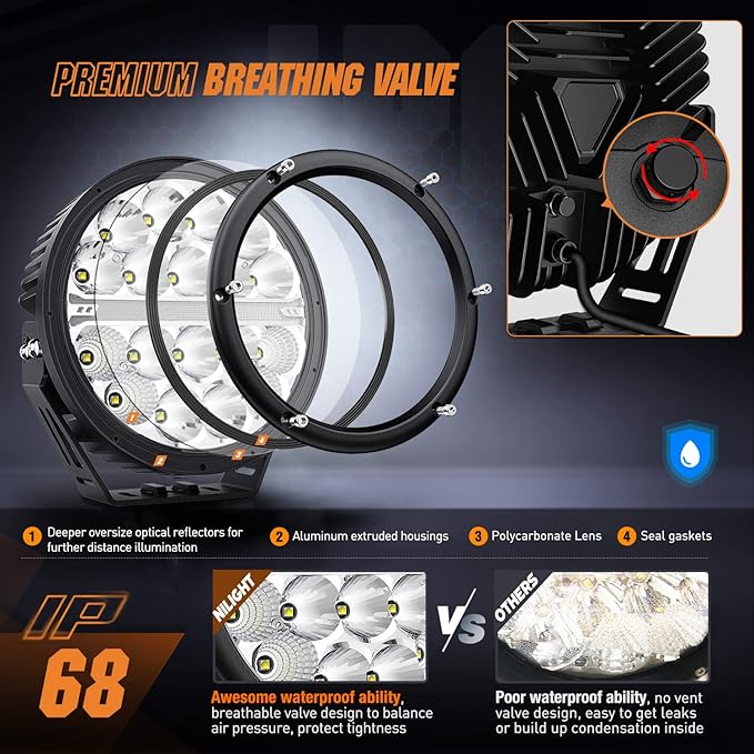 Nilight 7 Inch Round LED Offroad Driving Lights with DRL 2 PCS 90W 9850LM IP68 Spot Flood Combo Work Light w/ 12AWG DT Connector Wiring Harness Kit for 4x4 Truck ATV UTV SUV
