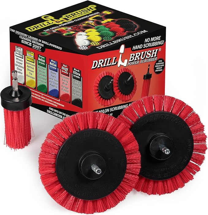 Drillbrush Hard Bristle Cleaning Brush for Crevices and Gaps - Drill Brush Attachments for Cleaning Brick and Cement - Brick Fireplace Cleaner Brushes - Cemetery Headstone Cleaner Kit for Graves