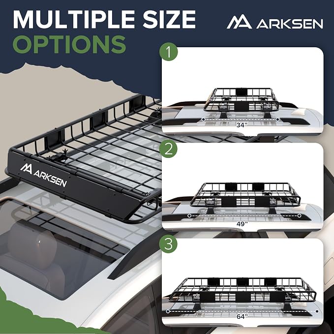 ARKSEN 64" x 39" x 5" Roof Rack Cargo Basket with Extension, Heavy Duty Steel Rooftop Cargo Carrier, 150 lbs Capacity, Universal Fit for SUV, Truck, RV, Pickup