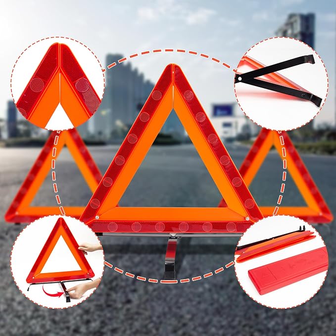 AYKRM 3Pack Car Warning Triangle Heavy Reflective Warning Road Safety Triangle Kit Suitable for car Breakdown and Temporary Parking on the Road.
