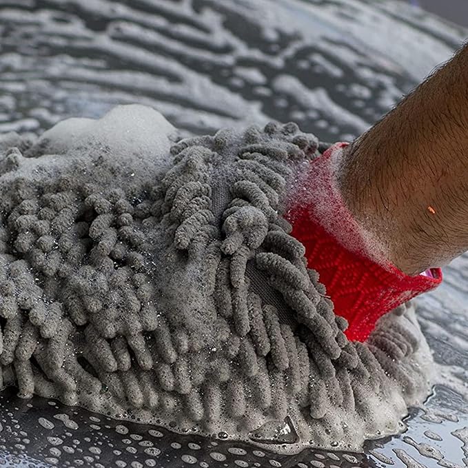 2 Pack Chenille Microfiber Car Wash Mitt Scratch-Free Lint-Free Double Sided Ultra-Soft Absorbent, Swirl-Free Finish for Car Washing & Detailing, Compatible with Cars Trucks SUVs Motorcycles
