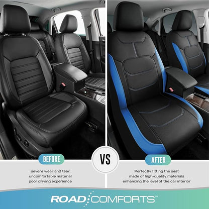 Road Comforts Seat Covers, Premium Leather Car Seat Covers Front Seats,Airbag Compatible, Automotive Seat Covers Universal Fit Most Cars,Vans,Truck,SUV Blue