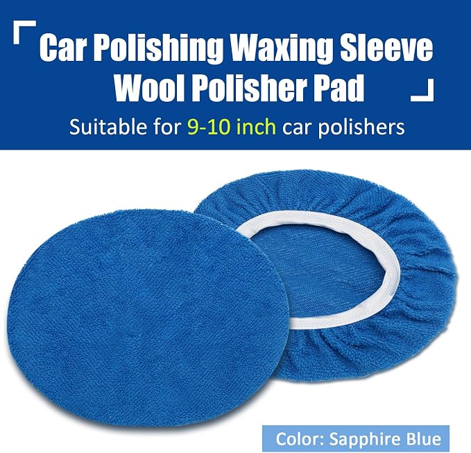 6 PCS Car Buffing Pads for 9-10 Inch Orbital Polisher, Microfiber Polishing Pad Buffer Polisher Bonnets, 9-10 Inch Polishing Pads Cover Waxing Pads for Car Detailing (Blue)