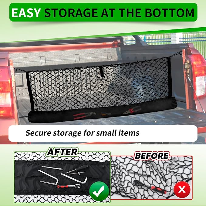 Truck Bed Cargo Net, Universal Fit for Ford F150, Chevy Silverado, GMC Sierra, Heavy Duty Storage Net with Bag