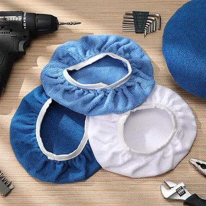 Tallew 40 Pcs 9 to 10 Inches Buffer Pads Bulk Car Polisher Bonnets Orbital Buffer Bonnets Microfiber Polishing Pad Car Wax Cover for Cleaning and Polishing(Royal Blue,Light Blue,White)
