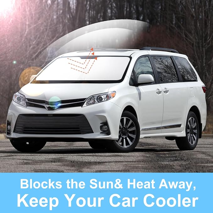 TINGLU Sun Shade for Toyota Sienna 2011-2020 Accessories Windshield Sun Shade Window Shade UV Rays Protection Sun Visor Cover with Steering Wheel Sunshade Storage Bag