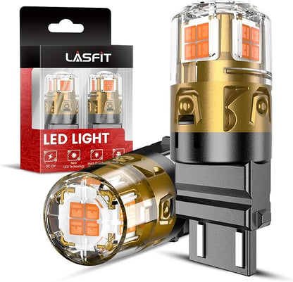 LASFIT 3157 LED Bulb for Turn Signal Lights, 3057 3156 3157a LED Bulbs Amber Yellow, 4000LM Super Bright 3057 4157 4057 for Automotive Turn Signal, Only for Standard Socket, Need Resistor (2-Pcs)