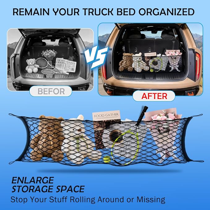 Envelope Style Cargo Net for Kia Telluride 2022-2024 2025 2026 Accessories, Trunk SUV Mesh Cargo Net, Upgraded 5mm Bungee & Double-Layer Nylon Storage Tailgate Netting Grocery&Tools Holder Organizer
