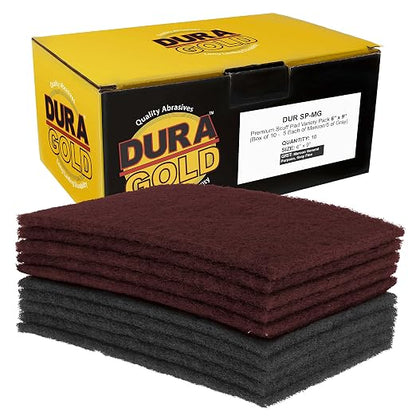 Dura-Gold Premium 6" x 9" Scuff Pads, 5 Each Maroon General Purpose & 5 Each Gray Ultra Fine - Scuffing, Scouring, Sanding, Paint Primer Prep Adhesion Scratch - Surface Preparation Automotive Autobody