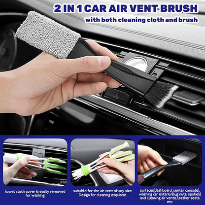 9Pcs Auto Cleaning Tools Set Contains Wheel Brush, Wash Mitt Microfiber, Foam Sponge Wax Applicator, Extendable Handle Interior Duster and 2 in 1 Air Vents Dashboard Clean Brush