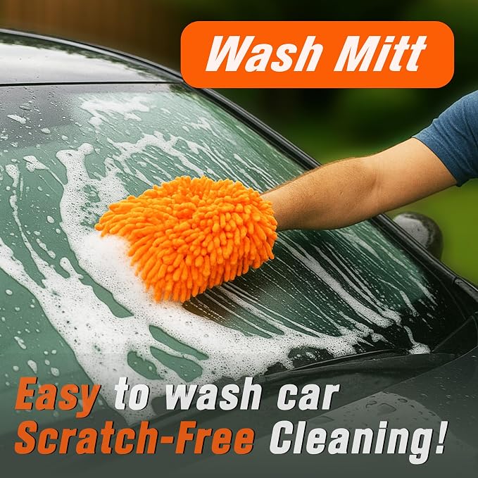 Raeyuan Car Wash Mitt - Premium Chenille Microfiber Wash Mitt for Car Cleaning, Scratch Free & Lint Free Washing Glove, Super Absorbent Noodle Sponge for Auto Detailing, SUV, Truck & Boat