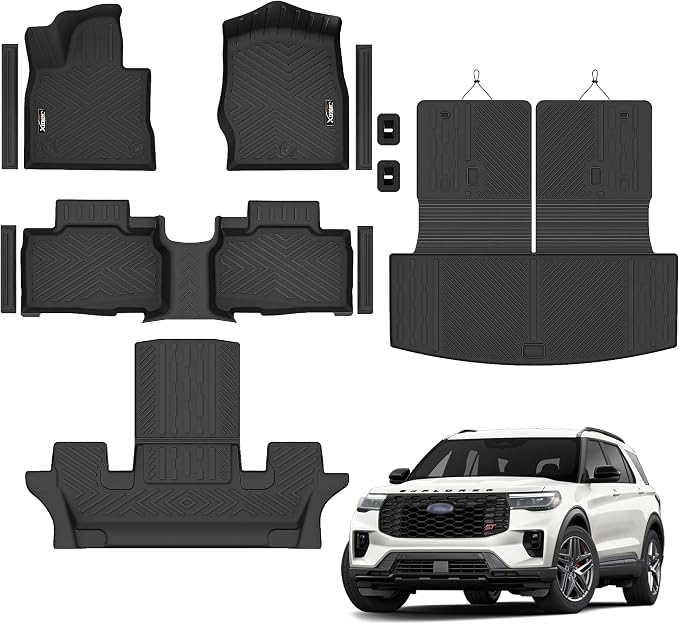 Floor mats for 2020-2025 2026 Ford Explorer 6 Seats Trunk Mat with Backrest Mat All Weather TPE Rubber Cargo Liner for 2020 2021 2022 2023 2024 2025 2026 Ford Explorer Accessories