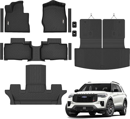 Floor mats for 2020-2025 2026 Ford Explorer 6 Seats Trunk Mat with Backrest Mat All Weather TPE Rubber Cargo Liner for 2020 2021 2022 2023 2024 2025 2026 Ford Explorer Accessories
