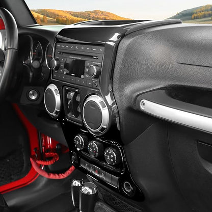RT-TCZ for Jeep JK Black Dash Accents Radio A/C Controls Cover Trim for Jeep Wrangler JK JKU 2011-2017 ABS Interior Accessories 2pcs