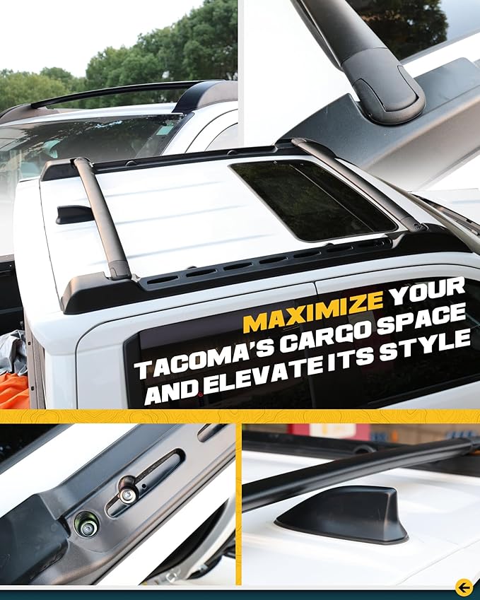 Trumgeta Aluminum Roof Rack Fit for 2024-2026 Toyota Tacoma Double Cab, 260LBS Cross Bars Heavy-Duty, Waterproof & Rustproof | for Kayak, Bike, Low Profile OE Style Tacoma Storage Accessories
