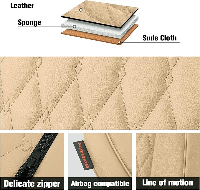 CAROMOP Faux Leather Car Seat Covers Full Set,Luxury and Comfortable Covers for Cars,Split Bench Compatible Car Interior Covers,Universal Fit for Suvs,Vans,Trucks,Airbag Compatible(5-Seat Beige)