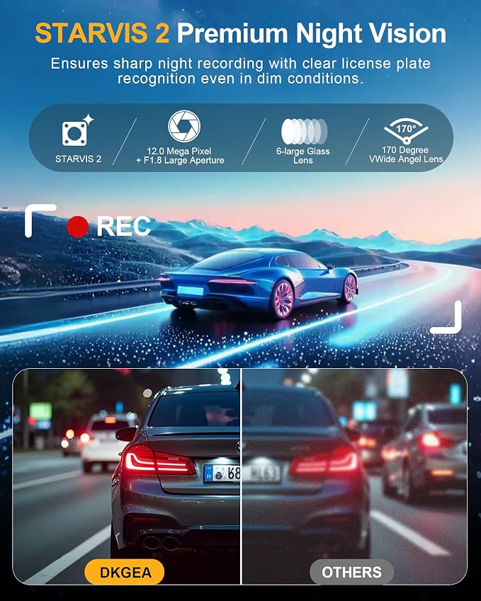 4 Channel 4K Dash Cam - 360° Panoramic Front Rear Inside Camera, STARVIS 2 Night Vision, 5.8GHz WiFi, 170° Wide Lens, 24hr Parking Monitor, G‑Sensor, Included 64GB SD Card for Private Drivers
