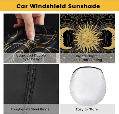 Windshield Sun Shade, Car Sun Shade Windshield, Reflector Sunshade Offers Ultimate Protection for Car Interior, Reflective Polyester Blocks Heat for Cars, Trucks, SUVs (57 x 31.5 in)