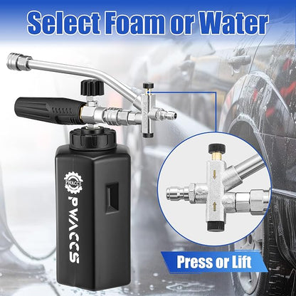 PWACCS Pressure Washer Foam Cannon Dual Connector Accessory, Power Washer Double Tip Attachment for Adjustable Foam Blaster, 1/4" Quick Connect Big Mouth Snow Foam Lance 1.5 L, 3600 PSI