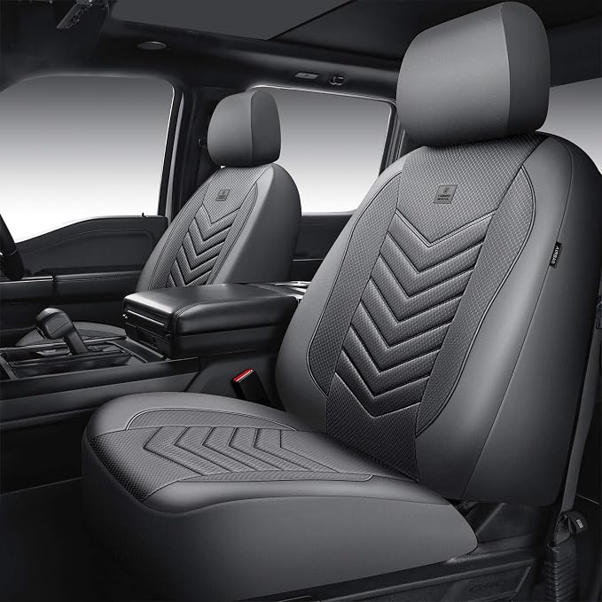 CAR PASS 3D Foam Mesh Leather seat Covers Front Seats, Grey Breathable Front Seat Cover for Cars, Comfortable Universal Fit for SUV Truck Sedan Automotive Anti-Slip Airbag Compatible, Pure Gray