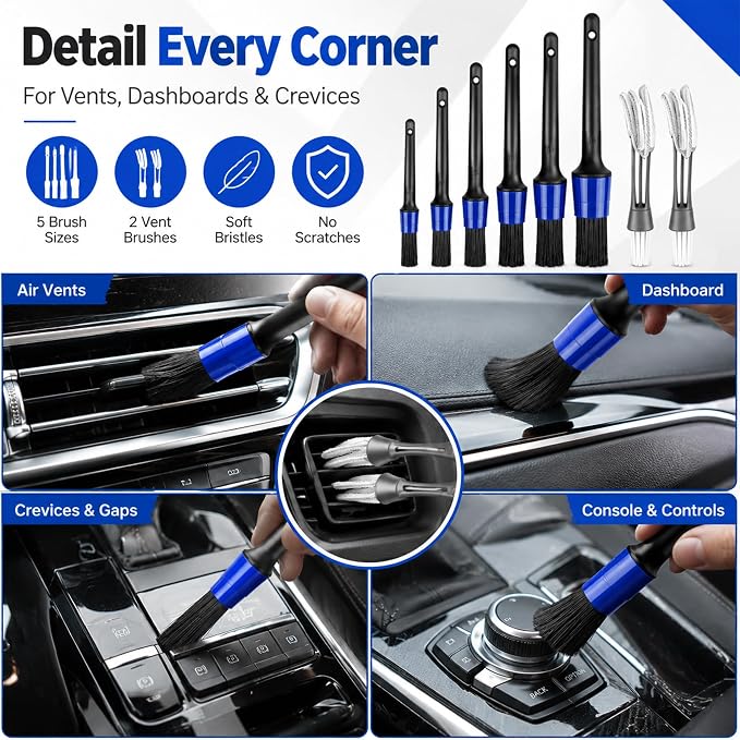 30 PCS Car Detailing Kit - Car Cleaning Wash Brush Set, Auto Interior Detailing Washing Brush Kit Tool, Car Cleaning Supplies, Exterior Wheel Drill Brush, Automotive Tools Detailing Brushes