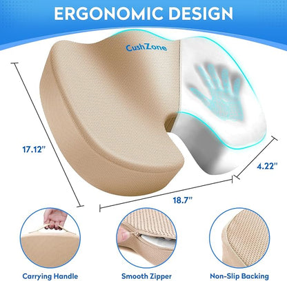 XXL Seat Cushion Office Car Seat Cushion, Memory Foam Cushion for Office Chair, Car Seat, Airplane, Bleacher Non-Slip Chair Pad (Khaki