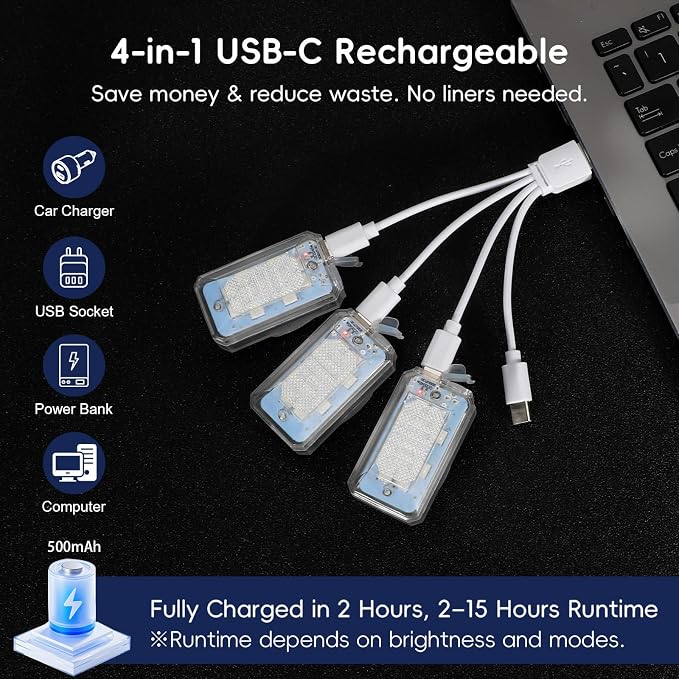 11 LEDs Wireless Strobe Lights with Remote 500mAh Rechargeable Car RGB Car Interior Ambient Lighting Anti-Collision Strobes Light for Motocycle Vehicle Bike Scooter Warning Flashing 4PCS