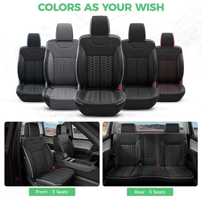 Custom Leather Seat Covers for Silverado/Sierra 1500 2014-2018, 2500HD 3500HD 2015-2019 Crew Cab Full Set with Jump Seat Cover (Armrest Storage Version Only),Truck Accessories