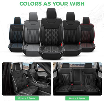 Custom Leather Seat Covers for Silverado/Sierra 1500 2014-2018, 2500HD 3500HD 2015-2019 Crew Cab Full Set with Jump Seat Cover (Armrest Storage Version Only),Truck Accessories