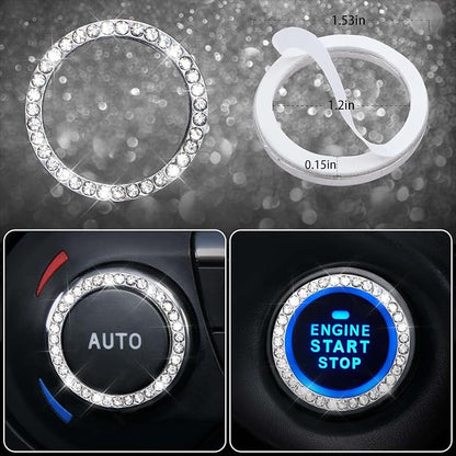 CAR PASS 11 PCS Bling Diamond Car Accessories for Women, Sparkly Rhinestone Steering Wheel Cover, Bling Seat Belt Cushion, Glitter Shift Knob Cover, Car Cup Holder Coaster, Cute Interior Sets Silver