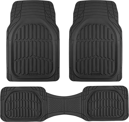 Motor Trend FlexTough LITE Rubber Car Mats Full Set - All Weather Floor Mats for Cars & SUVs - Automotive Waterproof Black Car Floor Mats for Cars Interior Accessories Universal Trim-to-Fit
