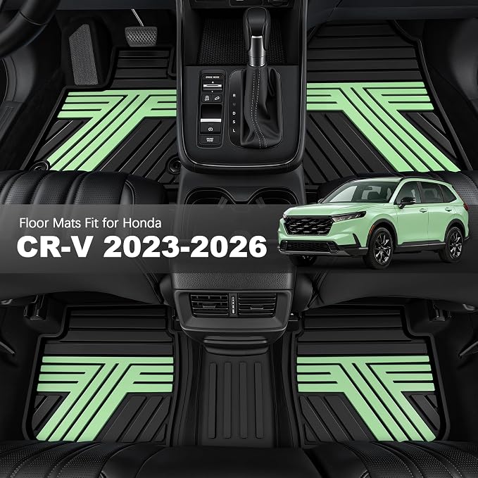 Floor Mats Fit for Honda CR-V 2026 2025 2024 2023 (Gasoline & Hybrid), All Weather Custom Fit Heavy Duty Anti-Slip Car Mats for CRV, 1st & 2nd Row Black & Green
