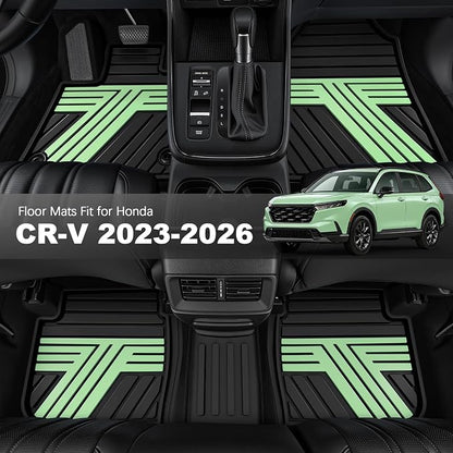 Floor Mats Fit for Honda CR-V 2026 2025 2024 2023 (Gasoline & Hybrid), All Weather Custom Fit Heavy Duty Anti-Slip Car Mats for CRV, 1st & 2nd Row Black & Green