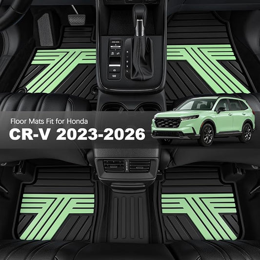 Floor Mats Fit for Honda CR-V 2026 2025 2024 2023 (Gasoline & Hybrid), All Weather Custom Fit Heavy Duty Anti-Slip Car Mats for CRV, 1st & 2nd Row Black & Green