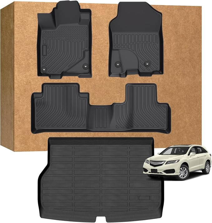 Floor Mats for Acura RDX 2016-2018 (Not for Front Passenger Seat w/ 4-Way Power Adjustment), Heavy Duty TPE Waterproof Non-Slip All Weather Protection Custom, Floor Mats & Cargo Liner