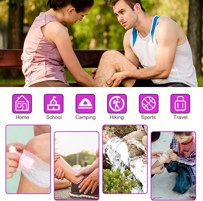 Small-Campact First-Aid Kit-Refill Supplies-Basic Emergency-Essentials - 300PCS Home Essentials Emergency Accident Kits for Businesses Workplace Outside Travel Purple 1st Aid