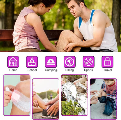Small-Campact First-Aid Kit-Refill Supplies-Basic Emergency-Essentials - 300PCS Home Essentials Emergency Accident Kits for Businesses Workplace Outside Travel Purple 1st Aid