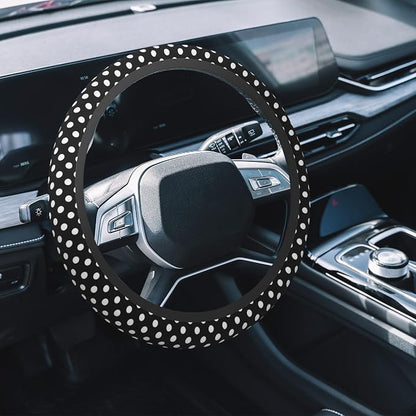 Car Steering Wheel Cover, 14.5"-15" Inch Universal Anti-Slip DurableSteering Wheel Protective Cover, Breathable Auto Interior Decoration Accessories for Sedan SUV Truck (Black White Polka Dot)