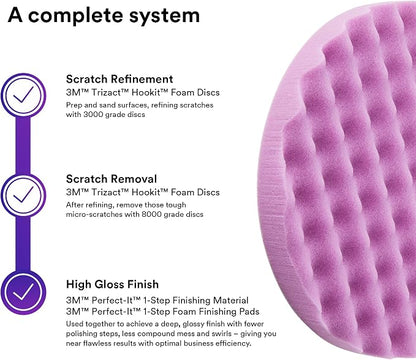 3M Perfect It 1 Step Foam Finishing Pad, 33036, Flat Back Hook it, Surface Buffing, Collision Repair, High Gloss Polish, 8 in, 2 Pads/Bag