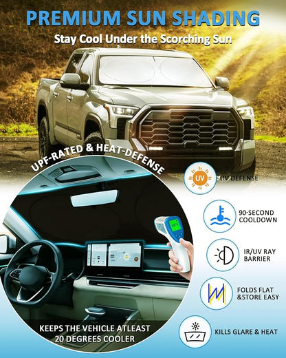 Sun Shade for Toyota Tundra Windshield Sunshade fit for Tundra 2022-2025 2026 Limited SR5 Platinum TRD Pro Pickup Accessories Front Window Shield Windshield Cover Sun Visor Protector