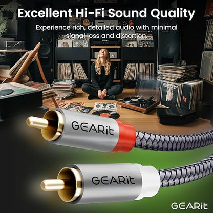 GEARit RCA Cables 3.3ft, RCA Cables Car Audio with Dual Shielding & Gold-Plated Connectors, RCA Cable for Subwoofer Cable, Hi-Fi System, Amplifier, Active Speakers, Gaming Consoles