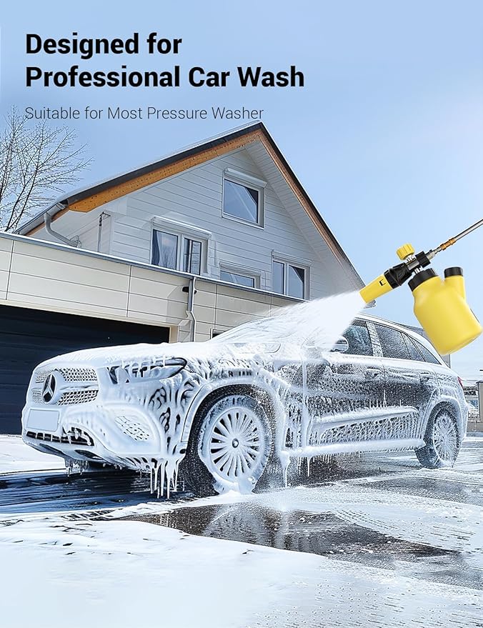 AUTOWN Foam Cannon for Pressure Washer, Car Wash Foam Sprayer with 1/4” Quick Connector, Heavy Duty Car Wash Foam Gun, Adjustable Nozzle, Wide Neck, 1 L Bottle