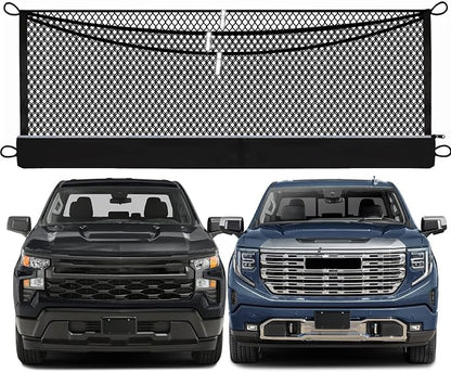 3-Layer Cargo Net for Chevrolet Silverado & GMC Sierra 2019-2026, Zoned Storage Truck Bed Net with Foldable Zippered Bottom Bag, Heavy-Duty Cargo Organizer Netting for Camping, Trips & Everyday Use
