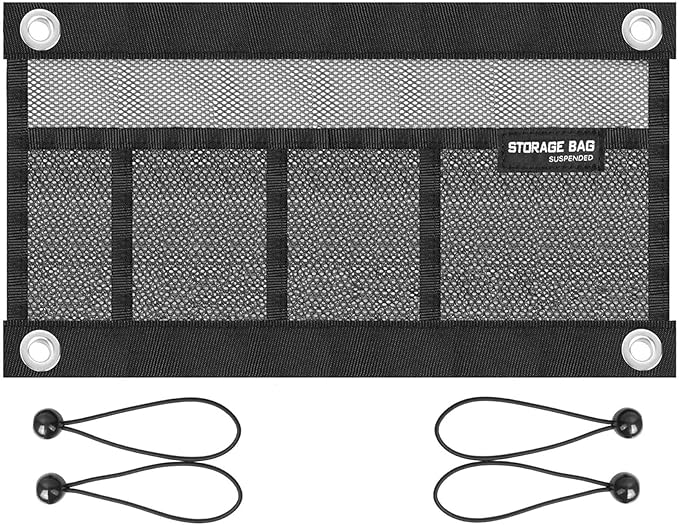 Mesh Storage Bag Kayak Storage Compartments Set Attaches to Kayak Seat,Boat Suspended Storage Organizer with 4 pcs Elastic Ring (16 INCH-4Pockets)