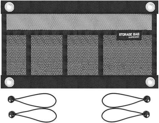 Mesh Storage Bag Kayak Storage Compartments Set Attaches to Kayak Seat,Boat Suspended Storage Organizer with 4 pcs Elastic Ring (16 INCH-4Pockets)