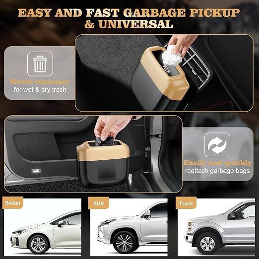 Car Trash Can with Lid，Built-in Storage Garbage Bag，Leakproof Vehicle Trash，Car Accessories for Interior,Mini Garbage Bin for Automotive, Home, Office, Kitchen, Bedroom，with 30pcs Trash Bags