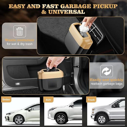Car Trash Can with Lid，Built-in Storage Garbage Bag，Leakproof Vehicle Trash，Car Accessories for Interior,Mini Garbage Bin for Automotive, Home, Office, Kitchen, Bedroom，with 30pcs Trash Bags