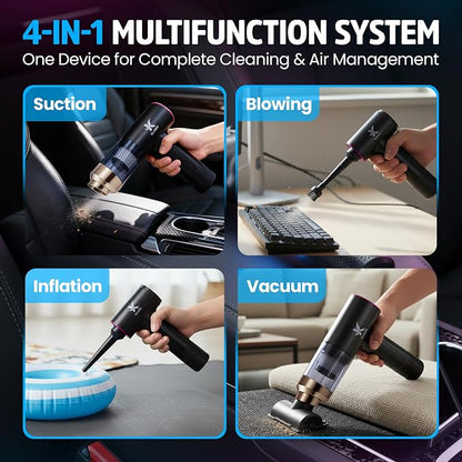 Portable Mini Vacuum Cleaner, Dual Power Suction 7.5K & 12K Pa with Blower, Inflator & Suction Power Best Cleaning Tool for Home, Office, Kitchen & Car